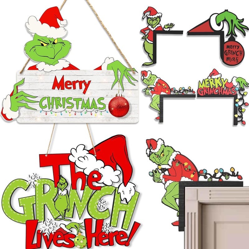 BWFY Christmas Decorations 2Pcs Wooden Hanging Sign for Front Door& 4 Pack Wooden Corner Door Decorations - Christmas Decor for Yard  Porch & Wall - Holiday Themed Tree Decor for Merry Xmas Party Supplies - Image 1